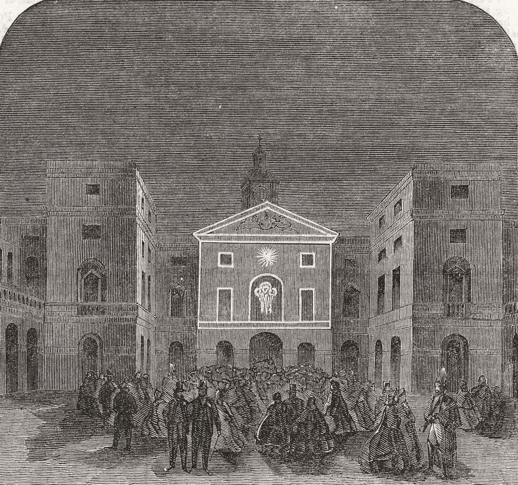 LONDON. Lights. Illumination of horse guards 1863 old antique print picture